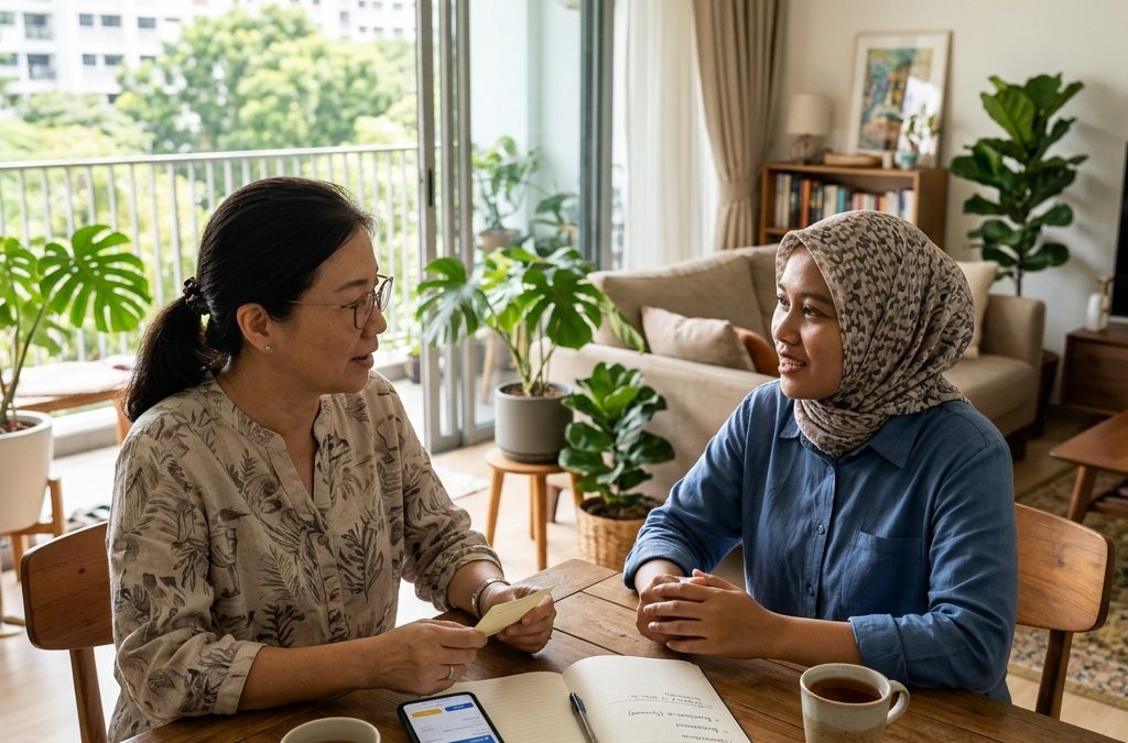 Singapore employer providing supportive financial guidance and budget counseling to domestic helper